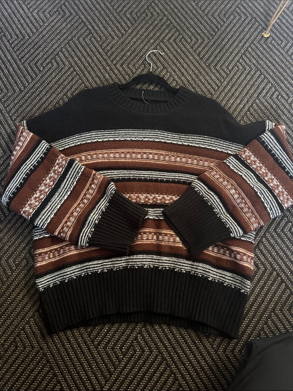 Men's Brown & Black Striped Crewneck Sweater